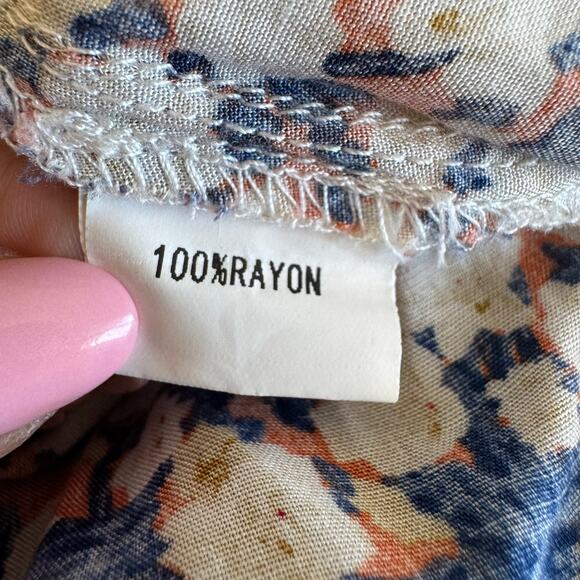 Slide Show Blue Floral Wide Leg Short Puff Sleeve Belted Cropped Jumpsuit Sz 10 - Picture 9 of 10